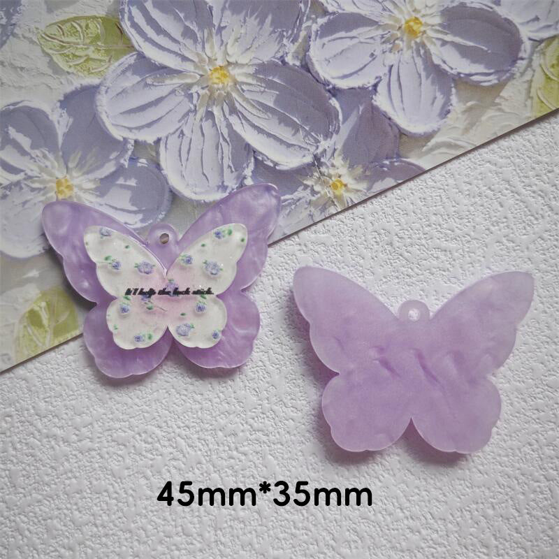 Wholesale 10pcs Water Pattern Double Butterfly Cute Cartoon Hole Pendant Embossed Printing Design Acrylic Jewelry Accessories DIY